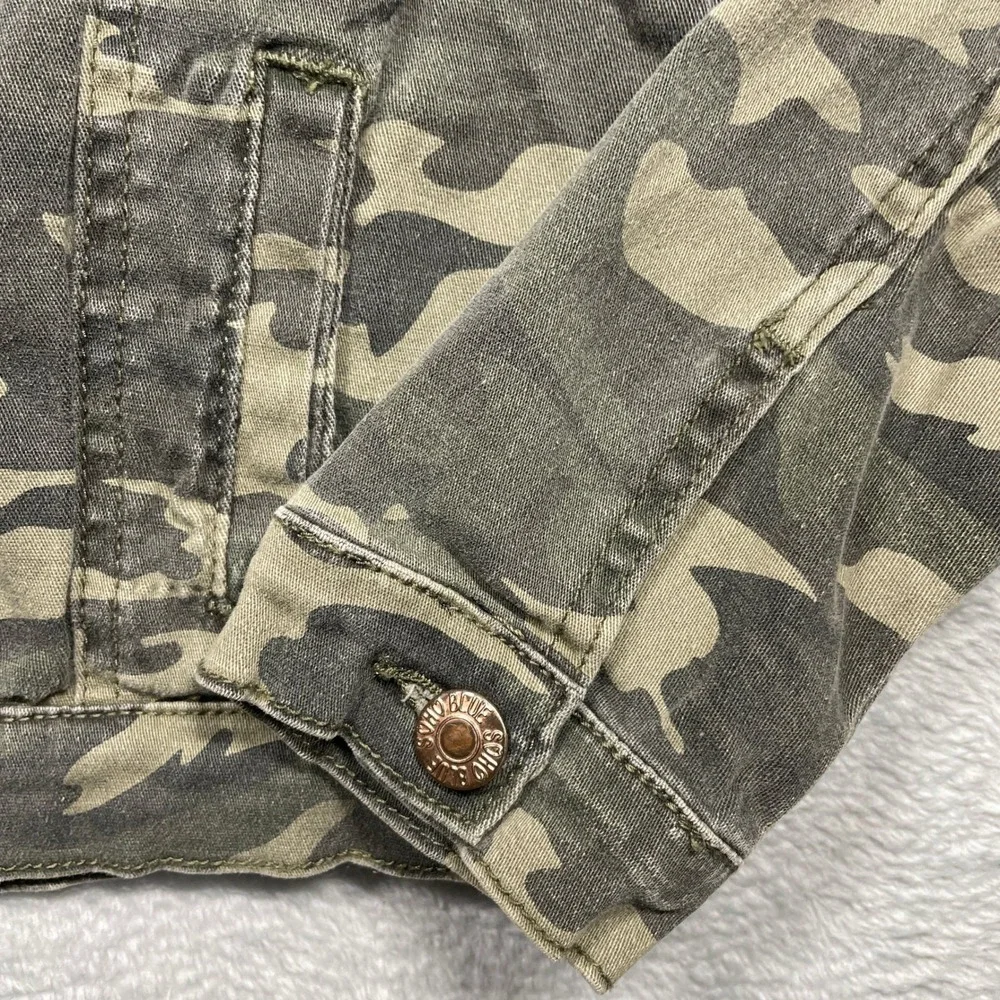 Soho Blue Camo Denim Jacket Girls 10/12 Green Camouflage Stretch Trucker